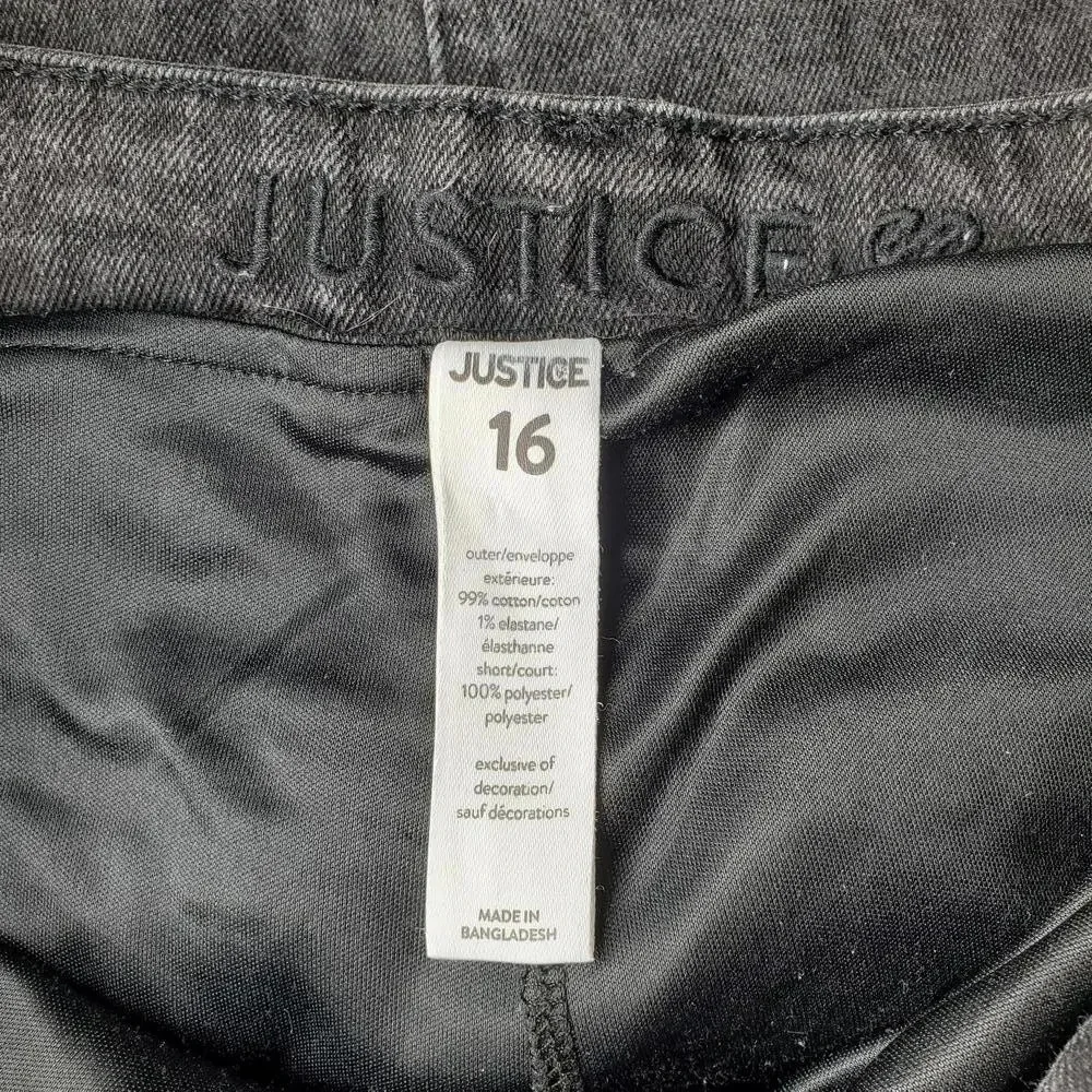 JUSTICE Size 16 Black Raw Hem Denim Skort Leopard Print NWOT
